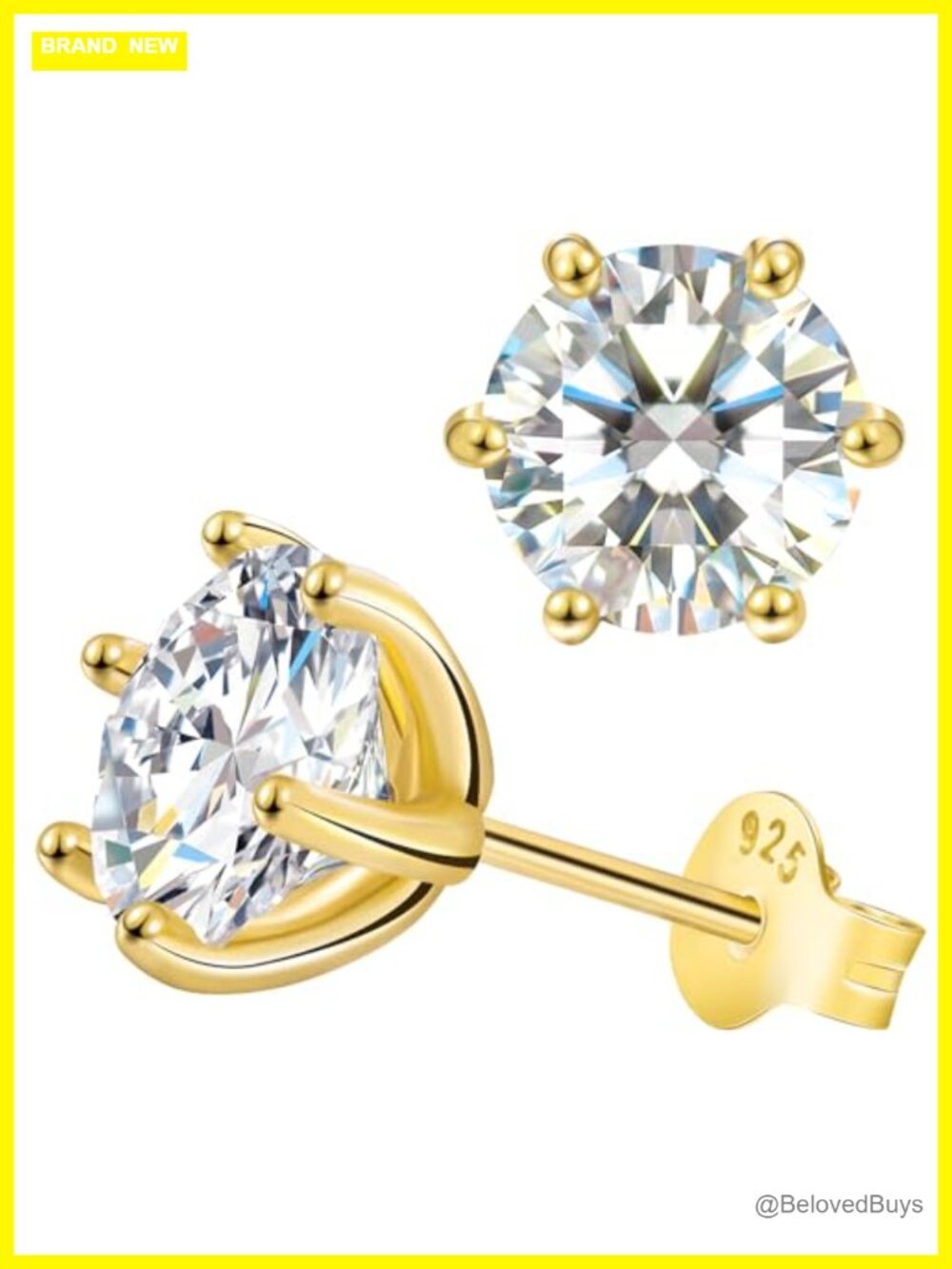 Moissanite Stud Earrings 925 Sterling Silver 18K Gold Vermeil Screw Back